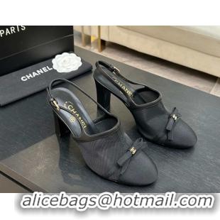 Top Grade Chanel Mesh & Grosgrain Slingbacks Pump 9cm with Bow G47021 Black 2026