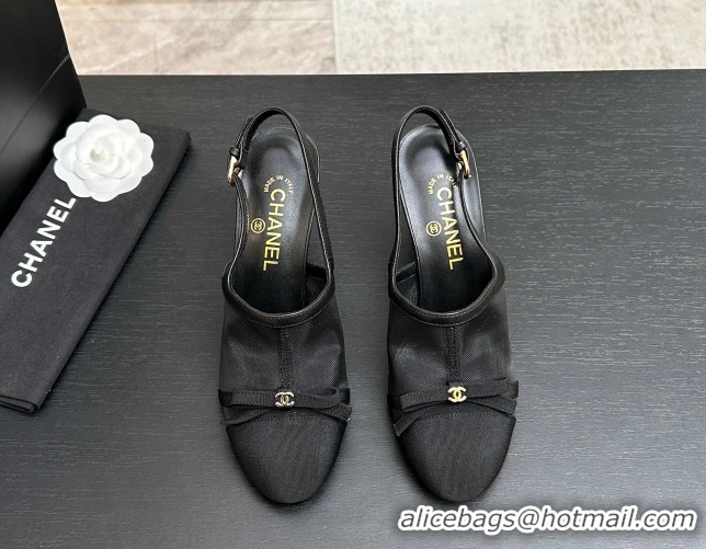 Top Grade Chanel Mesh & Grosgrain Slingbacks Pump 9cm with Bow G47021 Black 2026