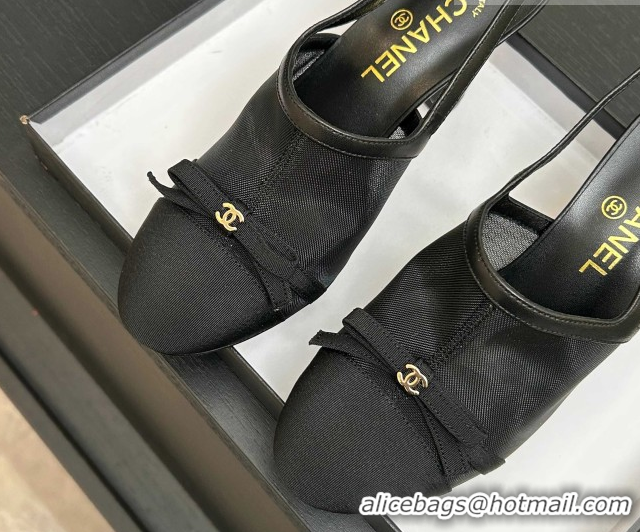 Top Grade Chanel Mesh & Grosgrain Slingbacks Pump 9cm with Bow G47021 Black 2026