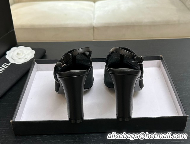 Top Grade Chanel Mesh & Grosgrain Slingbacks Pump 9cm with Bow G47021 Black 2026