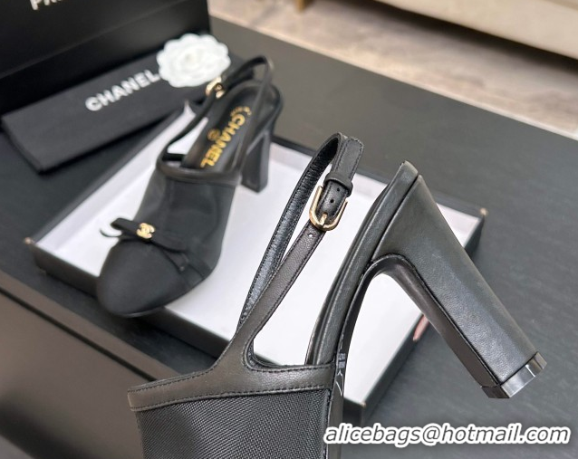 Top Grade Chanel Mesh & Grosgrain Slingbacks Pump 9cm with Bow G47021 Black 2026