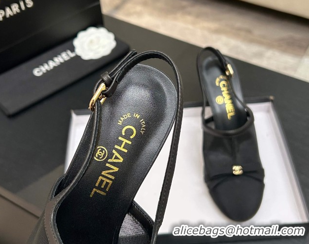 Top Grade Chanel Mesh & Grosgrain Slingbacks Pump 9cm with Bow G47021 Black 2026