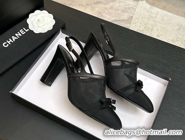 Top Grade Chanel Mesh & Grosgrain Slingbacks Pump 9cm with Bow G47021 Black 2026