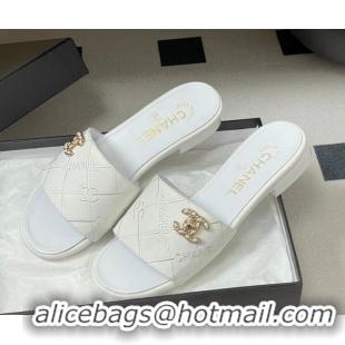 Best Product Chanel Quilted Cotton Flat Slides Sandal CH030902 White 2026