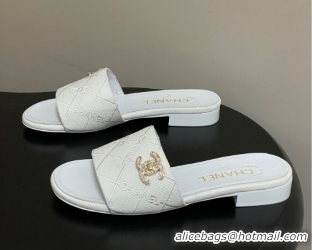 Best Product Chanel Quilted Cotton Flat Slides Sandal CH030902 White 2026