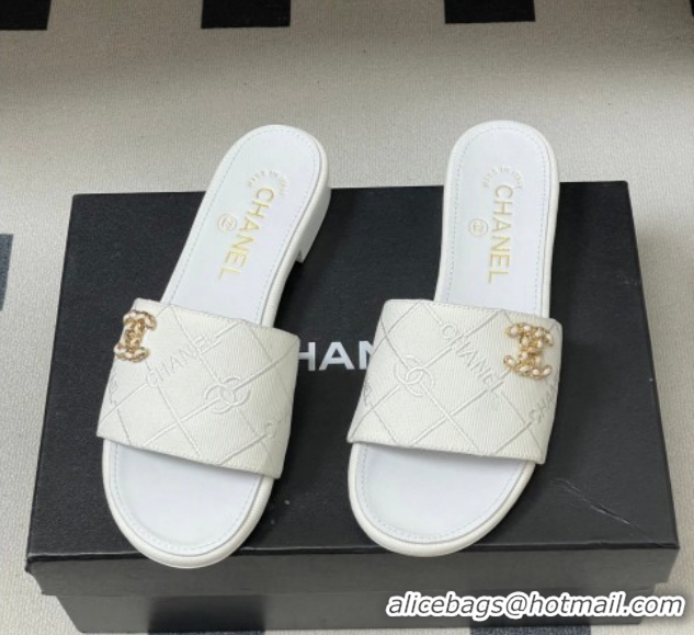 Best Product Chanel Quilted Cotton Flat Slides Sandal CH030902 White 2026