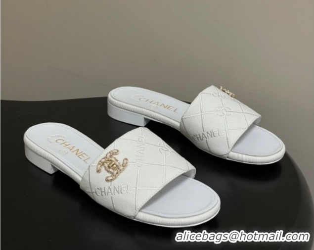 Best Product Chanel Quilted Cotton Flat Slides Sandal CH030902 White 2026
