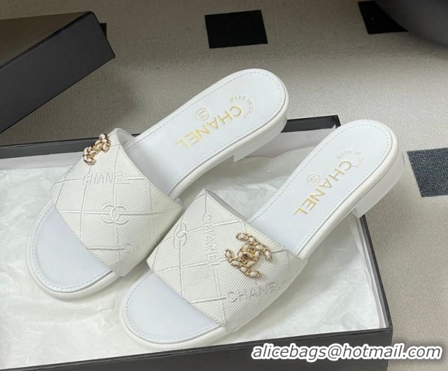 Best Product Chanel Quilted Cotton Flat Slides Sandal CH030902 White 2026