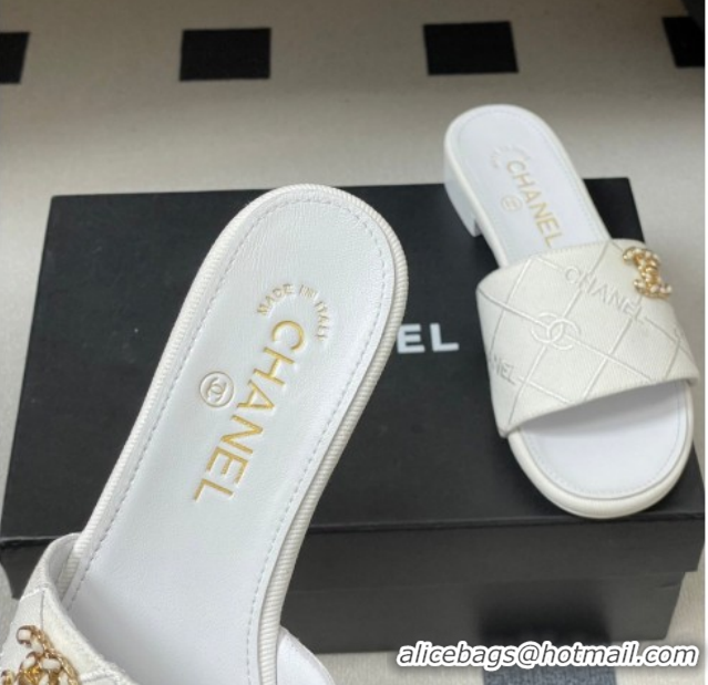 Best Product Chanel Quilted Cotton Flat Slides Sandal CH030902 White 2026