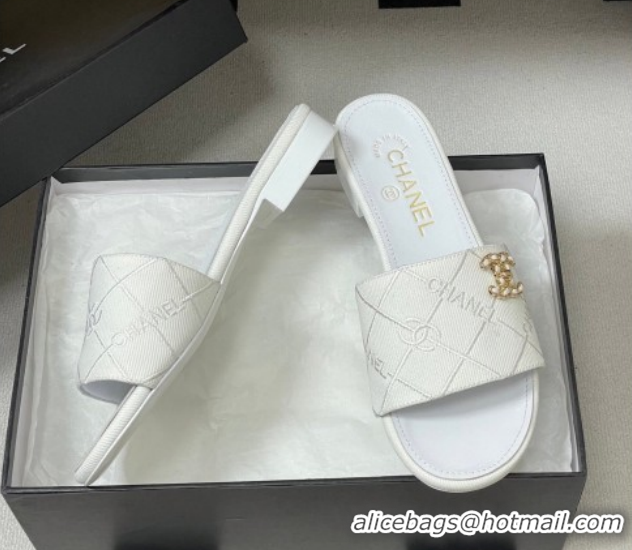 Best Product Chanel Quilted Cotton Flat Slides Sandal CH030902 White 2026