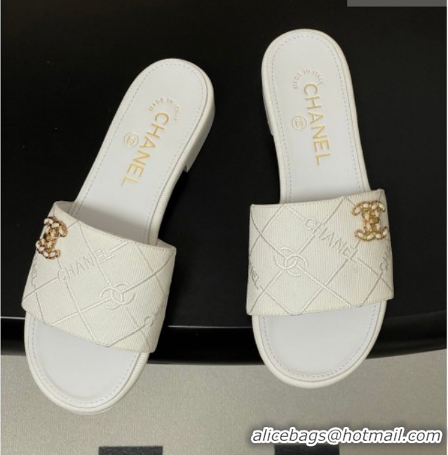 Best Product Chanel Quilted Cotton Flat Slides Sandal CH030902 White 2026