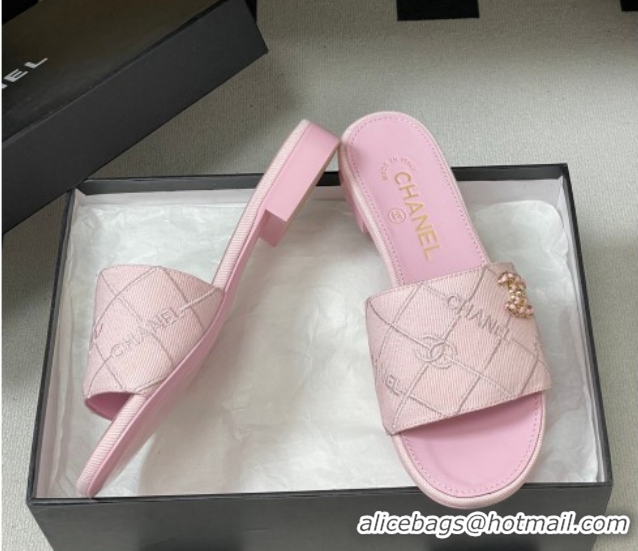 Good Looking Chanel Quilted Cotton Flat Slides Sandal CH030902 Pink 2026
