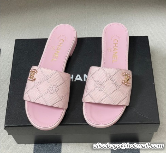 Good Looking Chanel Quilted Cotton Flat Slides Sandal CH030902 Pink 2026