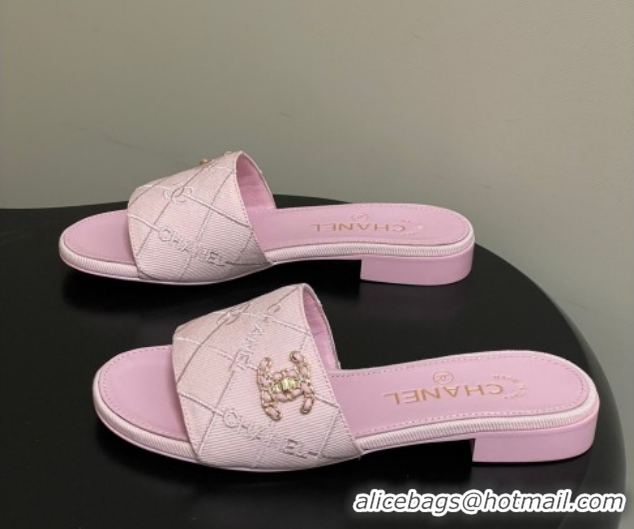 Good Looking Chanel Quilted Cotton Flat Slides Sandal CH030902 Pink 2026