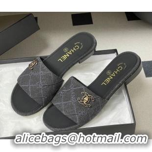 Best Grade Chanel Quilted Cotton Flat Slides Sandal CH030902 Black 2026