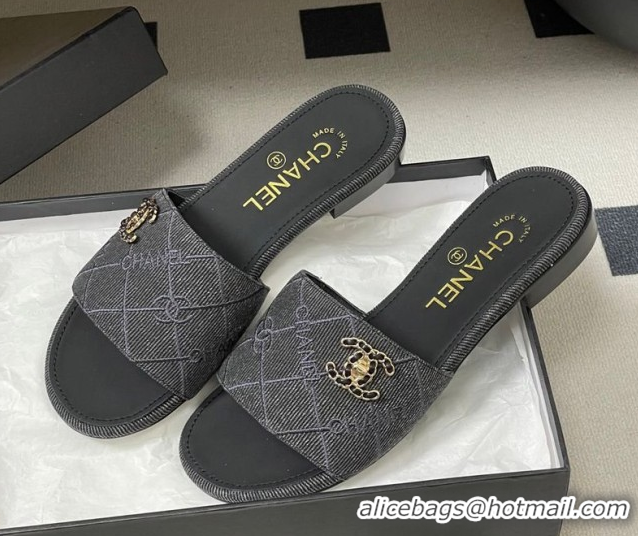 Best Grade Chanel Quilted Cotton Flat Slides Sandal CH030902 Black 2026