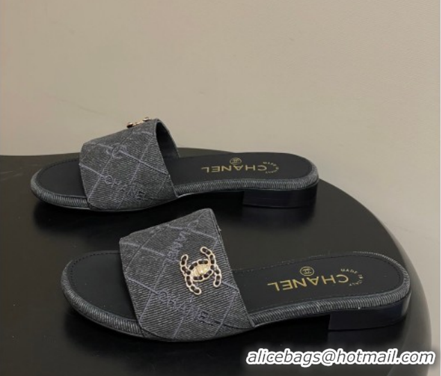 Best Grade Chanel Quilted Cotton Flat Slides Sandal CH030902 Black 2026