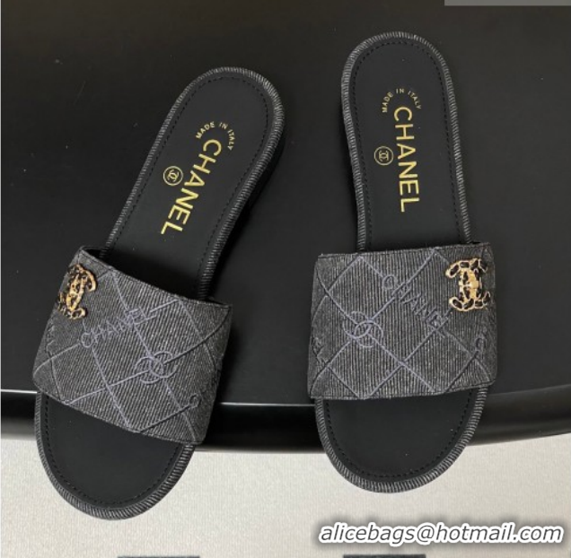 Best Grade Chanel Quilted Cotton Flat Slides Sandal CH030902 Black 2026
