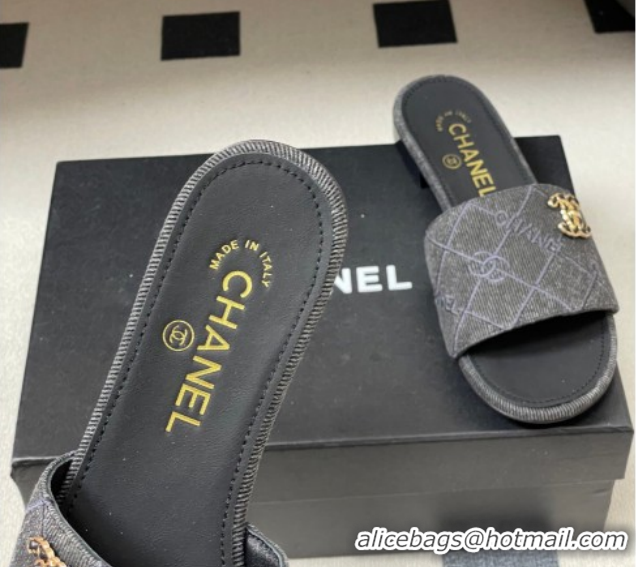 Best Grade Chanel Quilted Cotton Flat Slides Sandal CH030902 Black 2026