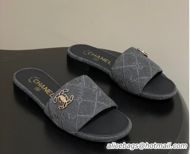 Best Grade Chanel Quilted Cotton Flat Slides Sandal CH030902 Black 2026