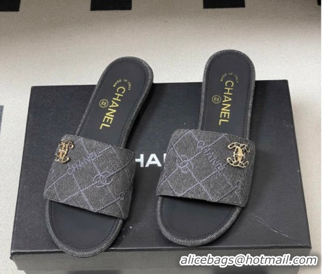 Best Grade Chanel Quilted Cotton Flat Slides Sandal CH030902 Black 2026