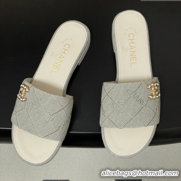 Shop Duplicate Chanel Quilted Cotton Flat Slides Sandal CH030902 Grey 2026
