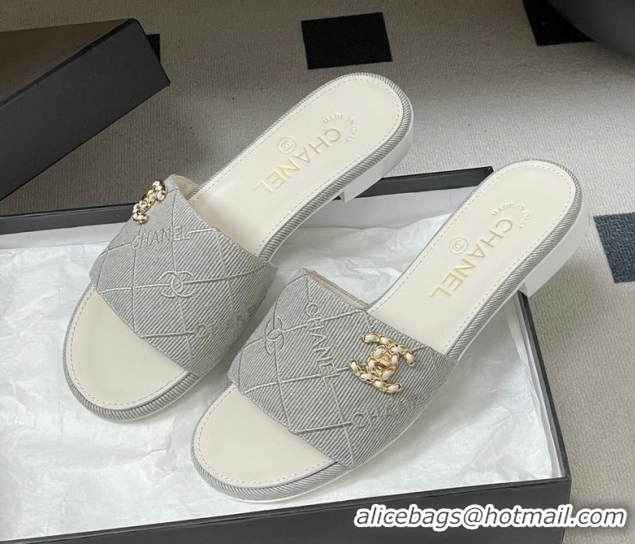 Shop Duplicate Chanel Quilted Cotton Flat Slides Sandal CH030902 Grey 2026