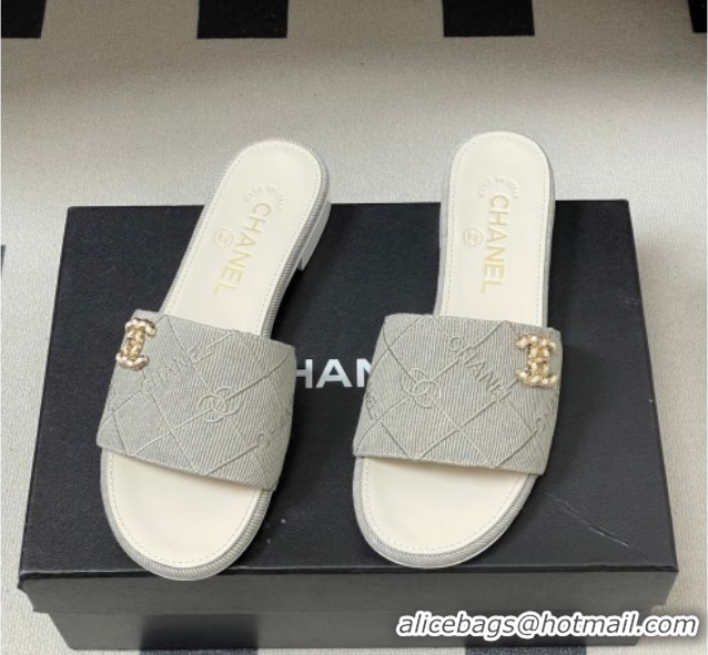 Shop Duplicate Chanel Quilted Cotton Flat Slides Sandal CH030902 Grey 2026