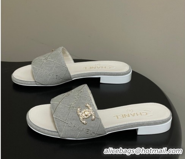 Shop Duplicate Chanel Quilted Cotton Flat Slides Sandal CH030902 Grey 2026