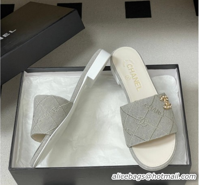 Shop Duplicate Chanel Quilted Cotton Flat Slides Sandal CH030902 Grey 2026