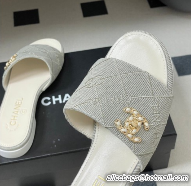 Shop Duplicate Chanel Quilted Cotton Flat Slides Sandal CH030902 Grey 2026