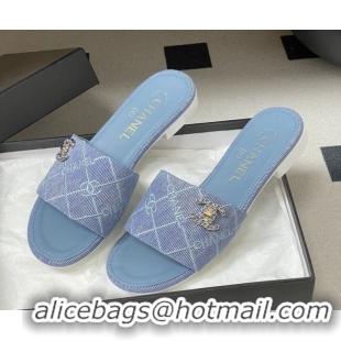 Pretty Style Chanel Quilted Cotton Flat Slides Sandal CH030902 Light Blue 2026