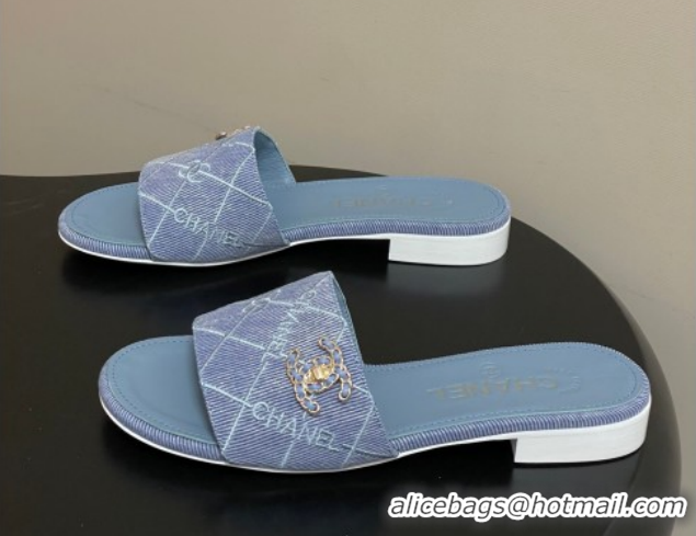 Pretty Style Chanel Quilted Cotton Flat Slides Sandal CH030902 Light Blue 2026
