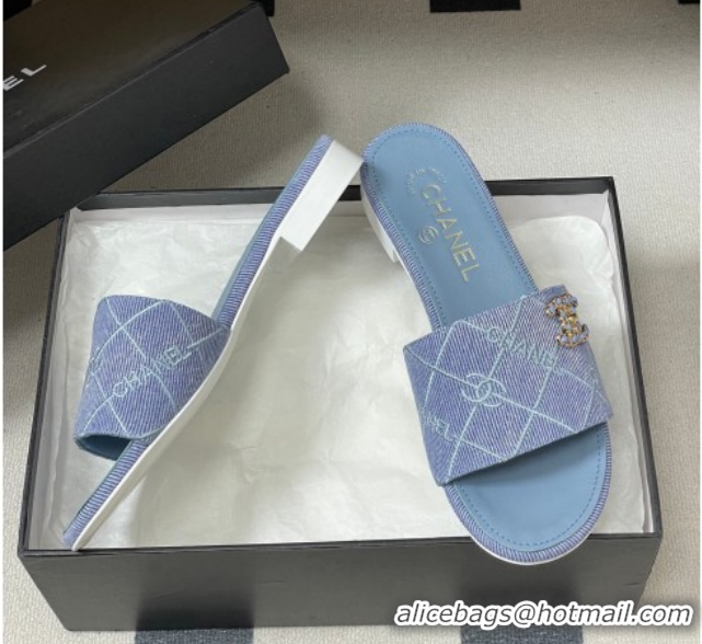 Pretty Style Chanel Quilted Cotton Flat Slides Sandal CH030902 Light Blue 2026