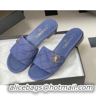 Durable Style Chanel Quilted Cotton Flat Slides Sandal CH030902 Denim Blue 2026