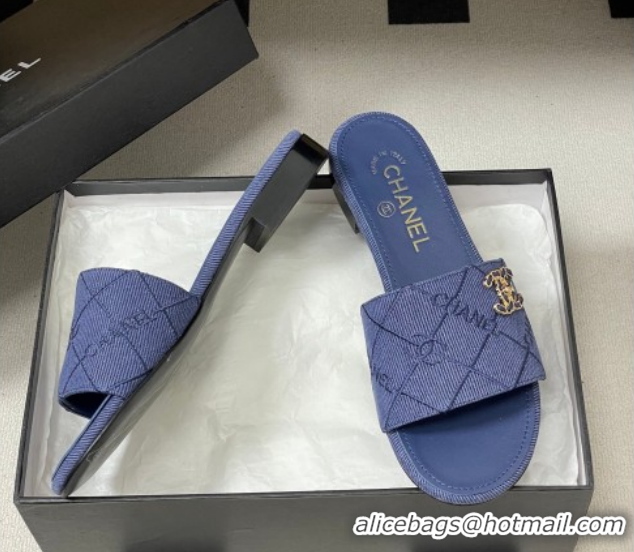 Durable Style Chanel Quilted Cotton Flat Slides Sandal CH030902 Denim Blue 2026