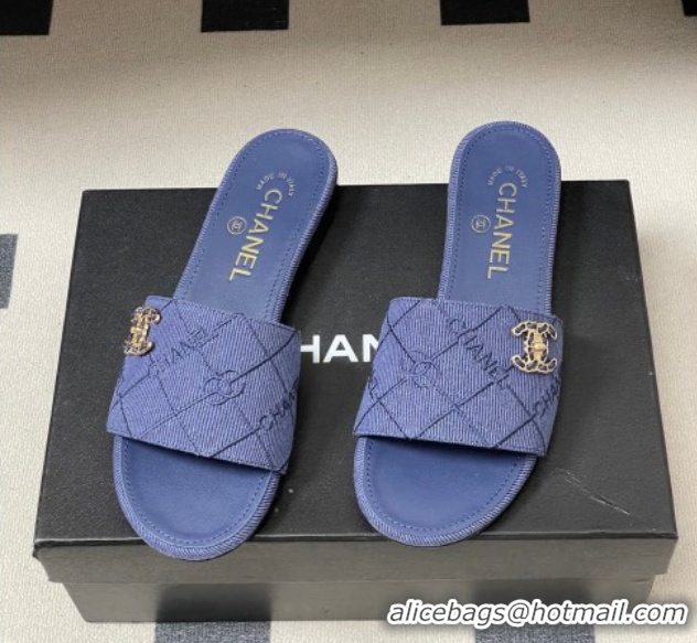 Durable Style Chanel Quilted Cotton Flat Slides Sandal CH030902 Denim Blue 2026