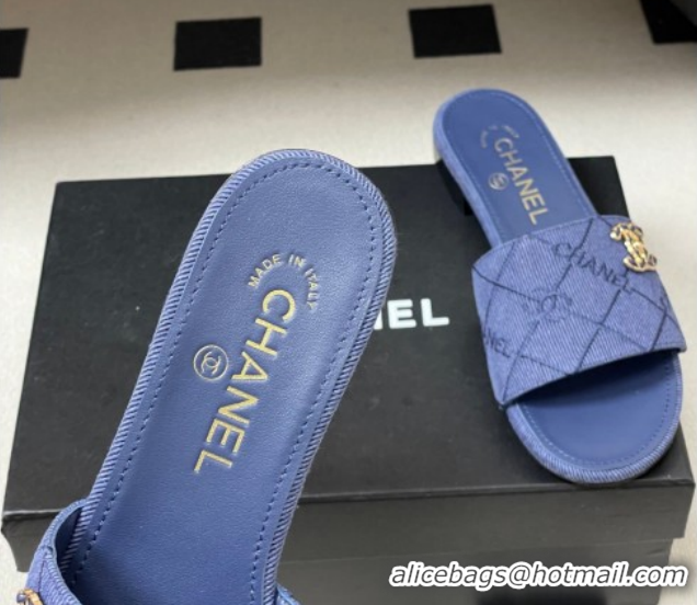 Durable Style Chanel Quilted Cotton Flat Slides Sandal CH030902 Denim Blue 2026