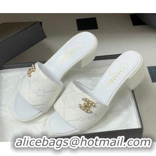Top Grade Chanel Quilted Cotton Heel Slides Sandal 5cm CH030902 White 2026