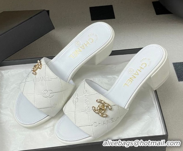 Top Grade Chanel Quilted Cotton Heel Slides Sandal 5cm CH030902 White 2026