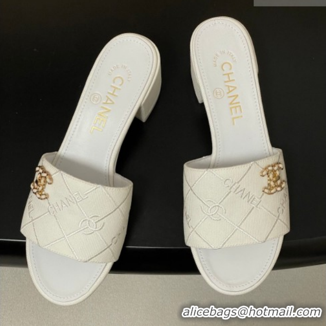 Top Grade Chanel Quilted Cotton Heel Slides Sandal 5cm CH030902 White 2026