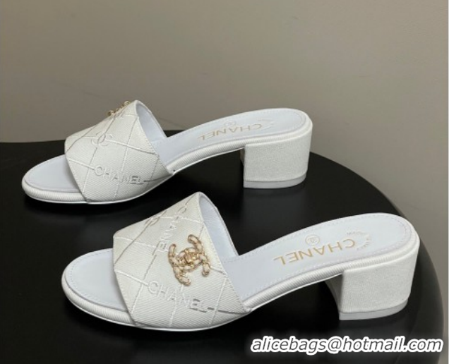 Top Grade Chanel Quilted Cotton Heel Slides Sandal 5cm CH030902 White 2026