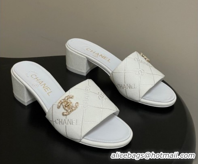 Top Grade Chanel Quilted Cotton Heel Slides Sandal 5cm CH030902 White 2026