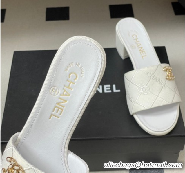 Top Grade Chanel Quilted Cotton Heel Slides Sandal 5cm CH030902 White 2026