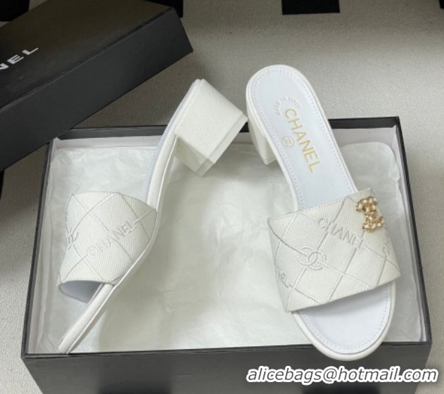 Top Grade Chanel Quilted Cotton Heel Slides Sandal 5cm CH030902 White 2026