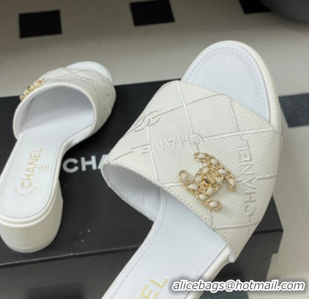 Top Grade Chanel Quilted Cotton Heel Slides Sandal 5cm CH030902 White 2026