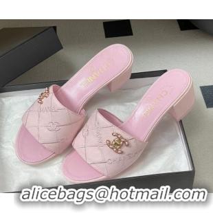 Charming Chanel Quilted Cotton Heel Slides Sandal 5cm CH030902 Pink 2026