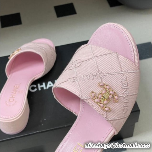 Charming Chanel Quilted Cotton Heel Slides Sandal 5cm CH030902 Pink 2026