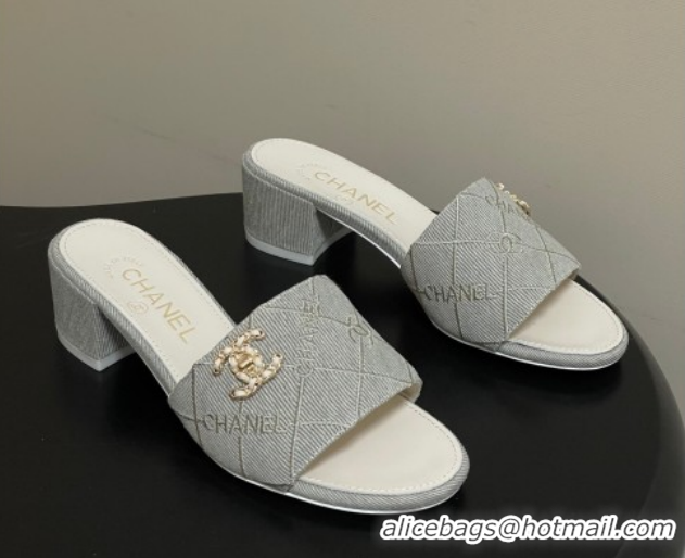Good Quality Chanel Quilted Cotton Heel Slides Sandal 5cm CH030902 Grey 2026