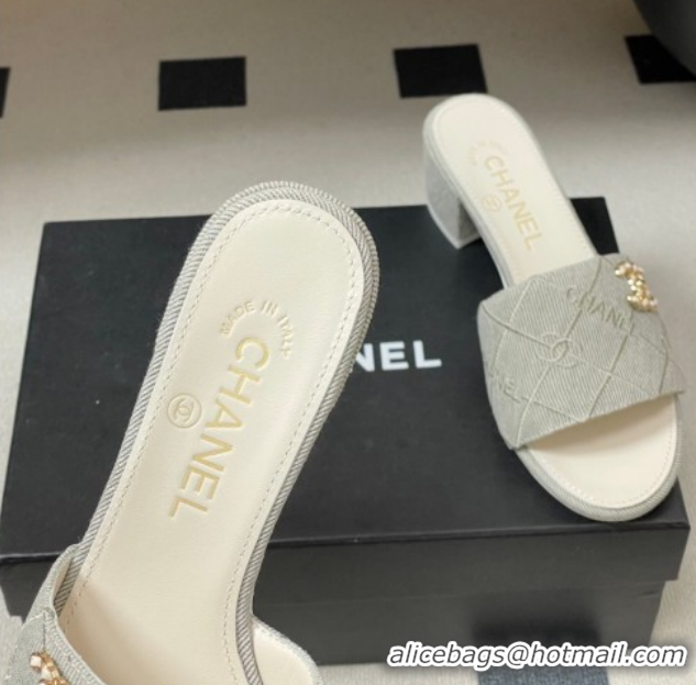 Good Quality Chanel Quilted Cotton Heel Slides Sandal 5cm CH030902 Grey 2026